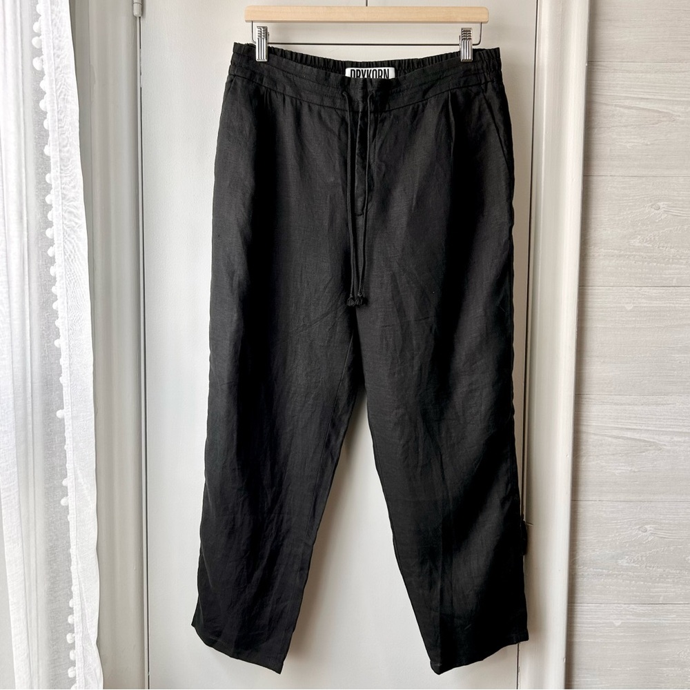 DRYCORN 100% Linen Elastic Waist Ankle Pant Black